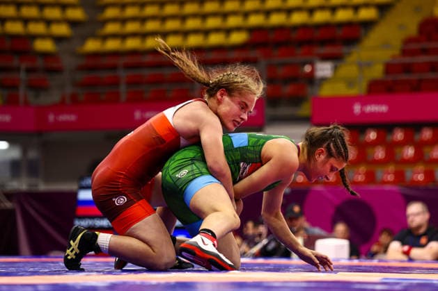 Ringen, U20 EM in Skopje U20 European Championships 62kg WW - Ekaterina Radysheva (RUS) df. Barbara Bager (HUN) *** U20 European Championships, 62 kg Open Weight: Ekaterina Radysheva (RUS) defeated Barbara Bager (HUN) by decision Copyright: xJakexKirkmanx xUnitedxWorldxWrestlingx Jake Kirkman United World Wrestling