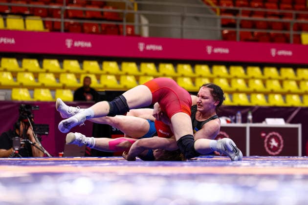 Ringen, U20 EM in Skopje U20 European Championships 62kg WW - Leonie Steigert (GER) df. Albina Kliefas (UKR) *** U20 European Championships, 62 kg Open Weight: Leonie Steigert (GER) def. Albina Kliefas (UKR) Copyright: xJakexKirkmanx xUnitedxWorldxWresx Jake Kirkman United World Wres