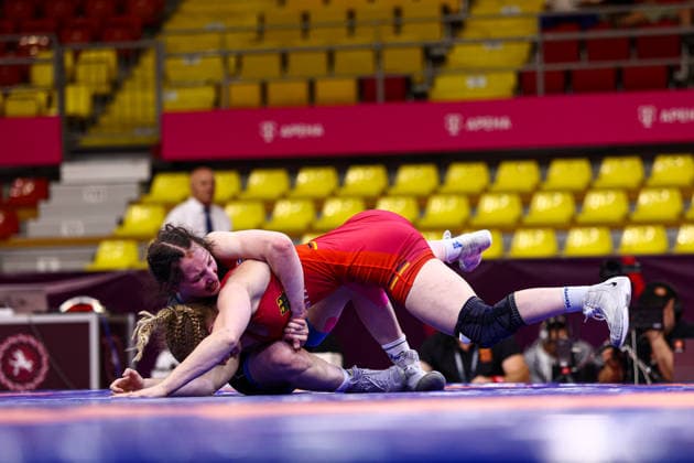 Ringen, U20 EM in Skopje U20 European Championships 62kg WW - Leonie Steigert (GER) df. Albina Kliefas (UKR) *** U20 European Championships, 62 kg Open Weight: Leonie Steigert (GER) def. Albina Kliefas (UKR) Copyright: xJakexKirkmanx xUnitedxWorldxWresx Jake Kirkman United World Wres