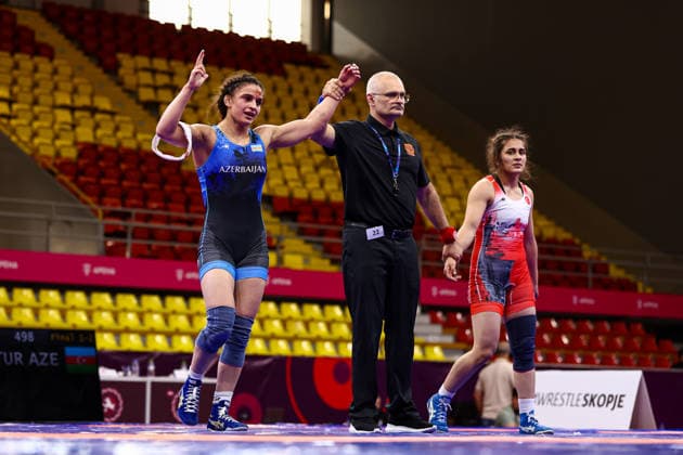 Ringen, U20 EM in Skopje U20 European Championships 62kg WW - Ruzanna Mammadova (AZE) df. Ozdenur Ozmez (TUR) *** U20 European Championships, 62 kg Open Weight: Ruzanna Mammadova (AZE) def. Ozdenur Ozmez (TUR) Copyright: xJakexKirkmanx xUnitedxWorldxWrestlingx Jake Kirkman United World Wrestling