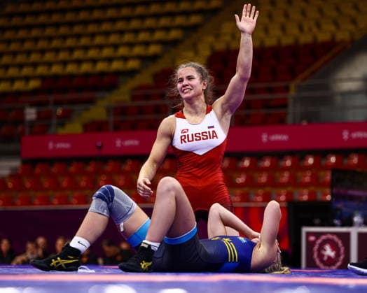 Ringen, U20 EM in Skopje U20 European Championships 65kg WW - Margarita Salnazarian (RUS) df. Saga Linnea Svensson (SWE) *** U20 European Championships, 65 kg Open Weight: Margarita Salnazarian (RUS) defeated Saga Linnea Svensson (SWE) by decision Copyright: xJakexKirkmanx xUnitedxWorldxWrestlingx Jake Kirkman United World Wrestling