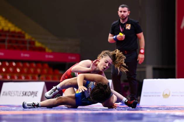 Ringen, U20 EM in Skopje U20 European Championships 57kg WW - Liliana Kapuvari (HUN) df. Ivana Gajic (SRB) *** U20 European Championships, 57 kg Open Weight: Liliana Kapuvari (HUN) def. Ivana Gajic (SRB) Copyright: xJakexKirkmanx xUnitedxWorldxWresx Jake Kirkman United World Wres