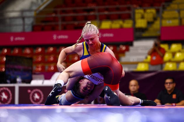 Ringen, U20 EM in Skopje U20 European Championships 65kg WW - Margarita Salnazarian (RUS) df. Saga Linnea Svensson (SWE) *** U20 European Championships, 65 kg Open Weight: Margarita Salnazarian (RUS) defeated Saga Linnea Svensson (SWE) by decision Copyright: xJakexKirkmanx xUnitedxWorldxWrestlingx Jake Kirkman United World Wrestling