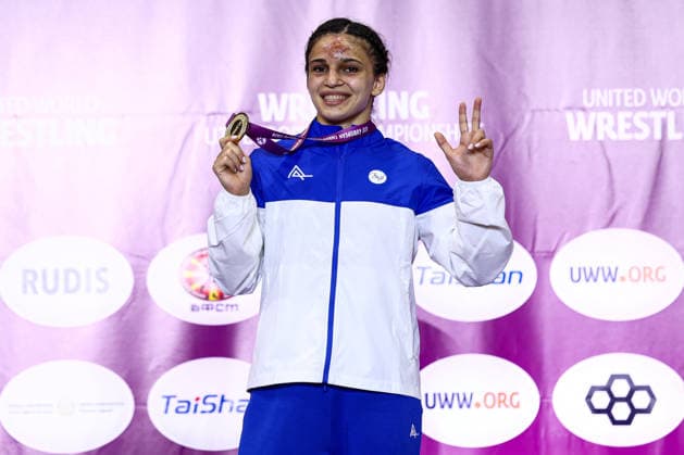 Ringen, U20 EM in Skopje U20 European Championships Podium 62kg WW - Gold: Ruzanna Mammadova (AZE) *** U20 European Championships Podium, 62 kg Open Weight, Gold: Ruzanna Mammadova (AZE) Copyright: xJakexKirkmanx xUnitedxWorldxWresx Jake Kirkman United World Wres