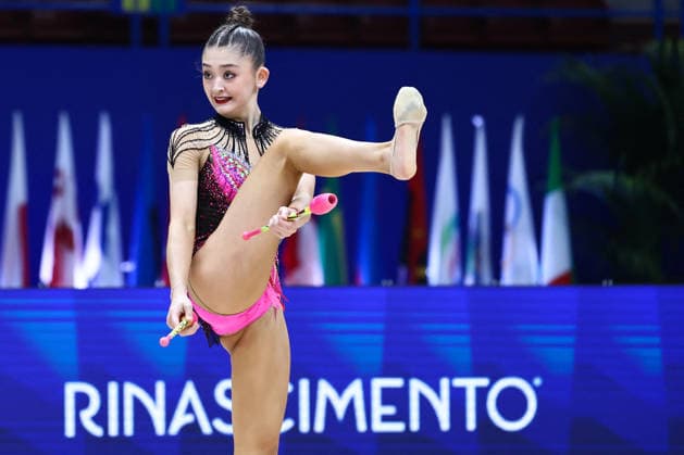OTHER - Gymnastics - Rhythmic gymnastics, Rhythmische Sportgymnastik, RSG - 2026 FIG World Cup Photo by IPA ABACAPRESS.COM86591997 - Lola DJURAEVA (UZB) during the Rhythmic Gymnastics World Cup Final at the Unipol Forum, Milan, Italy, on July 11, 2026, during the Rhythmic Gymnastics - FIG World Cup 2026, Gymnastics in Assago (MI), Italy, July 11, 2026 Assago (MI) Italy  Copyright: xIPAxSport ABACAx