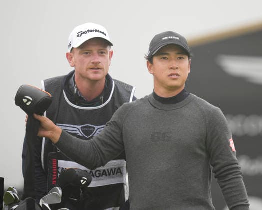 NORTH BERWICK, SCOTLAND - JULY 11: Yuto Katsuragawa selects his club on the 2nd tee during Round 3 of the Genesis Scottish Open at the Renaissance Club, North Berwick on July 11, 2026 in North Berwick, Scotland Genesis Scottish Open Round 3
