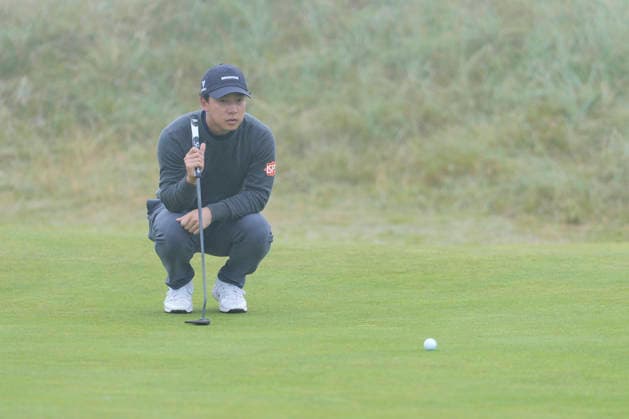 NORTH BERWICK, SCOTLAND - JULY 11: Yuto Katsuragawa lines up a putt on the second green during Round 3 of the Genesis Scottish Open at the Renaissance Club, North Berwick on July 11, 2026 in North Berwick, Scotland Genesis Scottish Open Round 3