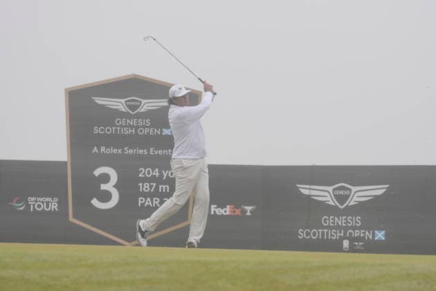 NORTH BERWICK, SCOTLAND - JULY 11: Eugenio Chacarra plays from the third tee during Round 3 of the Genesis Scottish Open at the Renaissance Club, North Berwick on July 11, 2026 in North Berwick, Scotland Genesis Scottish Open Round 3