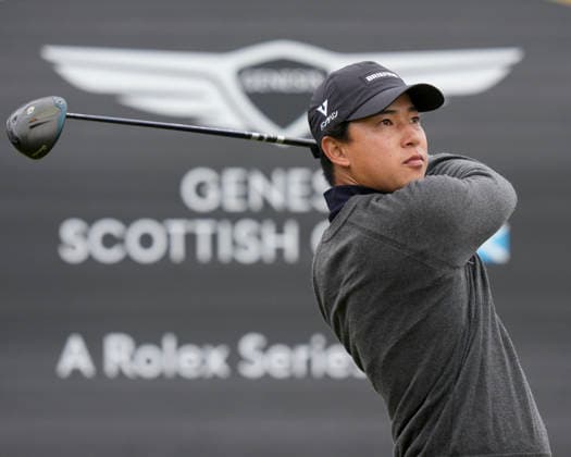 NORTH BERWICK, SCOTLAND - JULY 11: Yuto Katsuragawa plays from the first tee during Round 3 of the Genesis Scottish Open at the Renaissance Club, North Berwick on July 11, 2026 in North Berwick, Scotland Genesis Scottish Open Round 3