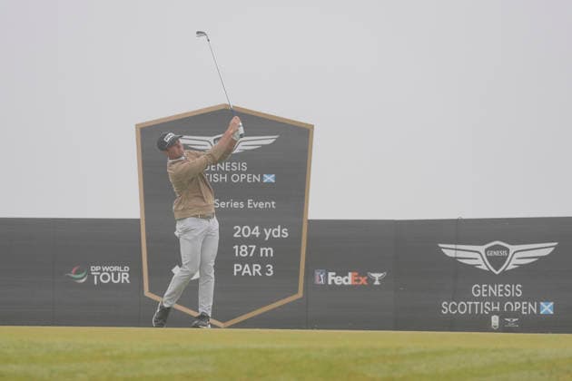 NORTH BERWICK, SCOTLAND - JULY 11: Viktor Hovland plays from the third tee during Round 3 of the Genesis Scottish Open at the Renaissance Club, North Berwick on July 11, 2026 in North Berwick, Scotland Genesis Scottish Open Round 3