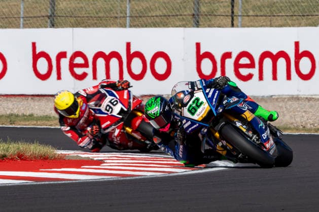 RECORD DATE NOT STATED 11th July 2026: Donington Park, Leicestershire, England; Motul FIM World Superbike Championship Donington 2025, Day 2; Stefano Manzi on his GYTR GRT Yamaha WorldSBK Team Yamaha YZF-R1 ahead of Jake Dixon on his Honda HRC Honda CBR1000RR-R during Free Practice 3 TimxWilliams