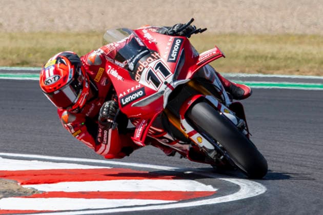 RECORD DATE NOT STATED 11th July 2026: Donington Park, Leicestershire, England; Motul FIM World Superbike Championship Donington 2025, Day 2; Nicolo Bulega on his Aruba it Racing - Ducati Ducati Panigale V4 R during the Superpole session TimxWilliams