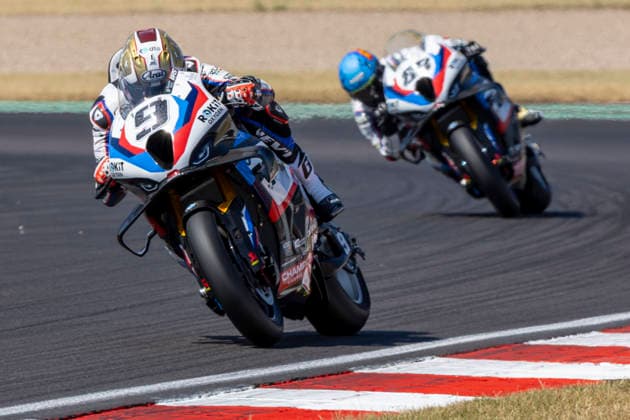 RECORD DATE NOT STATED 11th July 2026: Donington Park, Leicestershire, England; Motul FIM World Superbike Championship Donington 2025, Day 2; Danilo Petrucci on his ROKiT BMW Motorrad WorldSBK Team BMW M1000RR ahead of Miguel Oliveira on his ROKiT BMW Motorrad WorldSBK Team BMW M1000RR during the Superpole session TimxWilliams