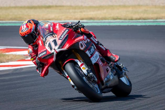 RECORD DATE NOT STATED 11th July 2026: Donington Park, Leicestershire, England; Motul FIM World Superbike Championship Donington 2025, Day 2; Nicolo Bulega on his Aruba it Racing - Ducati Ducati Panigale V4 R during the Superpole session TimxWilliams