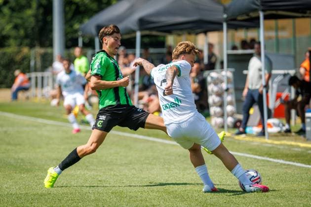 Cercle s Sebbe Gheerardyns pictured in action during a friendly soccer game between first division soccer team Cercle Brugge and Lommel SK, on Saturday 11 July 2026 in Brugge, in preparation of the upcoming 2026-2027 Belgian first division soccer season. KURTxDESPLENTER  x180929316x