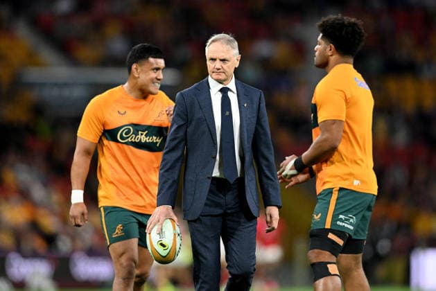 RUGBY AUSTRALIA FRANCE, Australian coach Joe Schmidt (centre) is seen before the 2026 Nations Championship Rugby Test between Australia and France at Suncorp Stadium in Brisbane, Saturday, July 11, 2026. ( NO ARCHIVING, EDITORIAL USE ONLY BRISBANE QUEENSLAND Australia  Copyright: xDARRENxENGLANDx 20260711168712818513