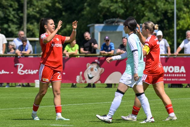 11.07.2026, xlakx, Fussball Testspiel, 1.FFC Turbine Potsdam - 1. FC Union Berlin v.l. Leela Egli (1.FC Union Berlin) erzielt das 0:1 Oranienburg *** July 11, 2026, xlakx, Soccer Friendly Match, 1 FFC Turbine Potsdam 1 FC Union Berlin v l Leela Egli 1 FC Union Berlin scores the 0-1 in Oranienburg