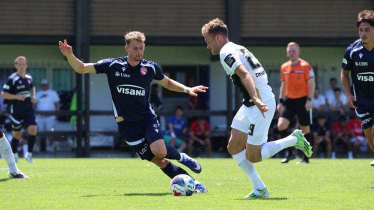 11.07.2026, xrekx, Fussball Testspiel, SV Elversberg - FC Thun v.l. Fabio Fehr (FC Thun) Tom Zimmerschied (SV 07 Elversberg) (DFL DFB REGULATIONS PROHIBIT ANY USE OF PHOTOGRAPHS as IMAGE SEQUENCES and or QUASI-VIDEO) Rust *** July 11, 2026, xrekx, soccer exhibition match, SV Elversberg vs. FC Thun, featuring Fabio Fehr (FC Thun) and Tom Zimmerschied (SV 07 Elversberg). DFL and DFB regulations prohibit any use of photographs as image sequences and or quasi-video. Rust