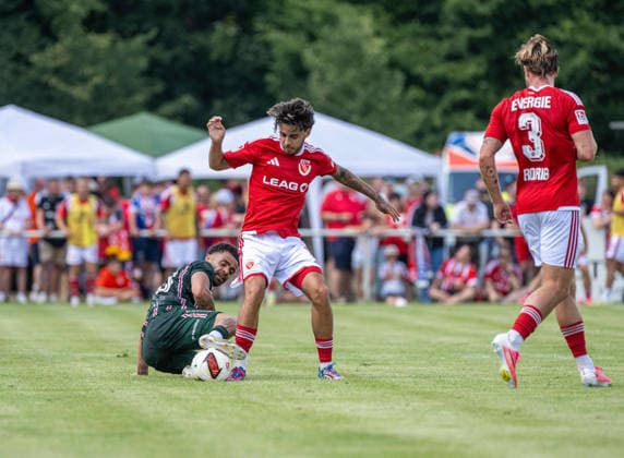 Fußball, Herren, Testspiel, Saison 2026 2027, Hallescher FC - FC Energie Cottbus in Finsterwalde, v. l. Stanley Ratifo (Halle), Lucas Copado (Energie Cottbus), Henry Rorig (Energie Cottbus), 11.07. 2026, *** Soccer, Men s, Friendly Match, 2026–2027 Season, Hallescher FC vs. FC Energie Cottbus in Finsterwalde, from left: Stanley Ratifo (Halle), Lucas Copado (Energie Cottbus), Henry Rorig (Energie Cottbus), July 11, 2026, Copyright: xSebastianxRäppold MatthiasxKochx