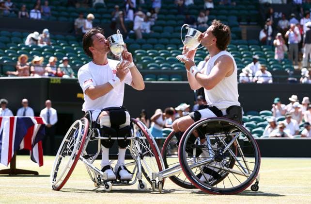 Alfie Hewett and Gordon Reid celebrate winning the Gentleman s Wheelchair Doubles final Wimbledon Tennis Championships, Day 13, The All England Lawn Tennis and Croquet Club, London, UK - 11 Jul 2026London The All England Lawn Tennis and United Kingdom  Copyright: xKieranxMcManus Shutterstockx 16981032r