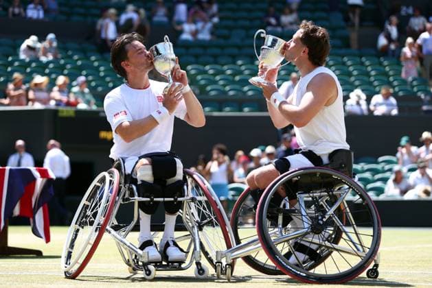 Alfie Hewett and Gordon Reid celebrate winning the Gentleman s Wheelchair Doubles final Wimbledon Tennis Championships, Day 13, The All England Lawn Tennis and Croquet Club, London, UK - 11 Jul 2026London The All England Lawn Tennis and United Kingdom  Copyright: xKieranxMcManus Shutterstockx 16981032t