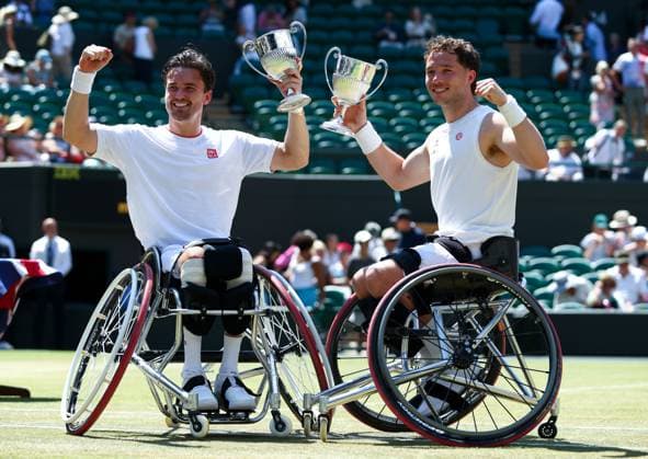 Alfie Hewett and Gordon Reid celebrate winning the Gentleman s Wheelchair Doubles final Wimbledon Tennis Championships, Day 13, The All England Lawn Tennis and Croquet Club, London, UK - 11 Jul 2026London The All England Lawn Tennis and United Kingdom  Copyright: xKieranxMcManus Shutterstockx 16981032ah