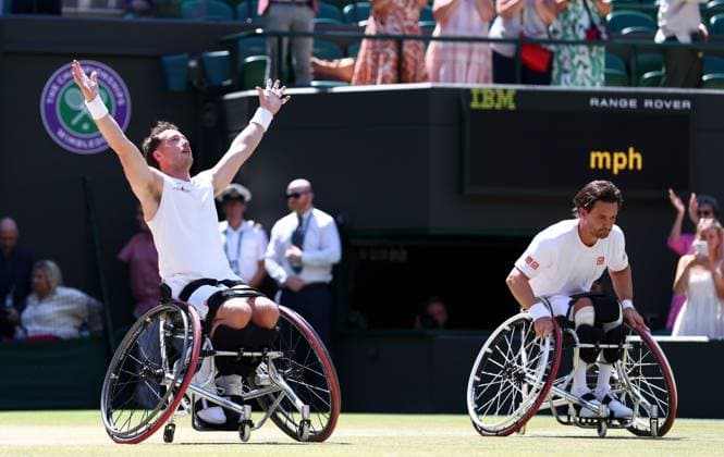 Alfie Hewett and Gordon Reid celebrate winning the Gentleman s Wheelchair Doubles final Wimbledon Tennis Championships, Day 13, The All England Lawn Tennis and Croquet Club, London, UK - 11 Jul 2026London The All England Lawn Tennis and United Kingdom  Copyright: xKieranxMcManus Shutterstockx 16981032y