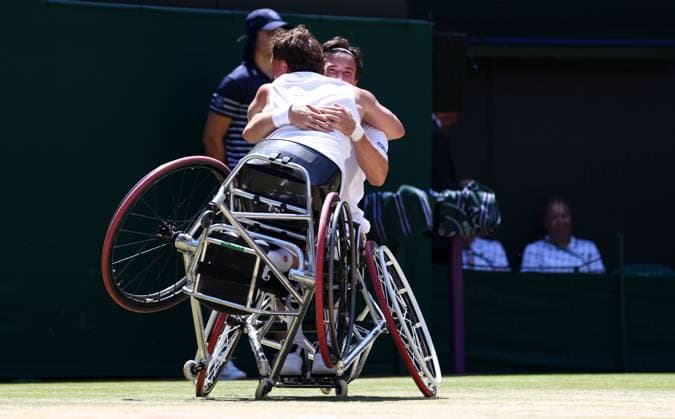 Alfie Hewett and Gordon Reid celebrate winning the Gentleman s Wheelchair Doubles final Wimbledon Tennis Championships, Day 13, The All England Lawn Tennis and Croquet Club, London, UK - 11 Jul 2026London The All England Lawn Tennis and United Kingdom  Copyright: xKieranxMcManus Shutterstockx 16981032u