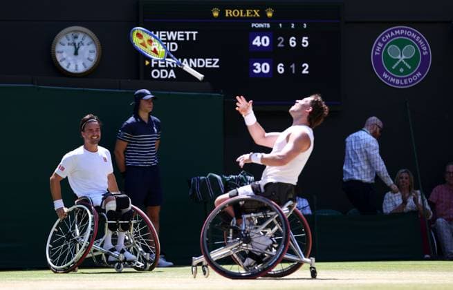 Alfie Hewett and Gordon Reid celebrate winning the Gentleman s Wheelchair Doubles final Wimbledon Tennis Championships, Day 13, The All England Lawn Tennis and Croquet Club, London, UK - 11 Jul 2026London The All England Lawn Tennis and United Kingdom  Copyright: xKieranxMcManus Shutterstockx 16981032v
