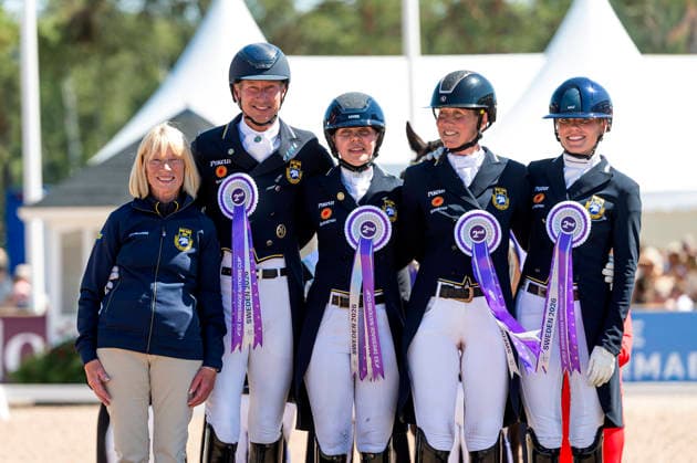 260711 Louise Nathhorst, Patrik Kittel, Therese Nilshagen, Anita Roslund and Beata Söderberg of Sweden with horse Talento 4 celebrates after FEI Dressage Nations Cup Grand Prix during the Falsterbo Horse Show on July 11, 2026 in Falsterbo. Photo: Christian Örnberg BILDBYRAN COP 166 CO0710 ridsport equestrian falsterbo horse show ridsportlaget bbeng FEI Dressage Nations Cup Grand Prix jubel *** July 11, 2026: Louise Nathhorst, Patrik Kittel, Therese Nilshagen, Anita Roslund, and Beata Söderberg of Sweden, riding Talento 4, celebrate after the FEI Dressage Nations Cup Grand Prix during the Falsterbo Horse Show on July 11, 2026 in Falsterbo. Photo by Christian Örnberg, BILDBYRAN COP 166 CO0710 equestrian sports Falsterbo Horse Show Ridsportlaget BBENG FEI Dressage Nations Cup Grand Prix celebration  Copyright: CHRISTIANxÖRNBERG BB260711CO113