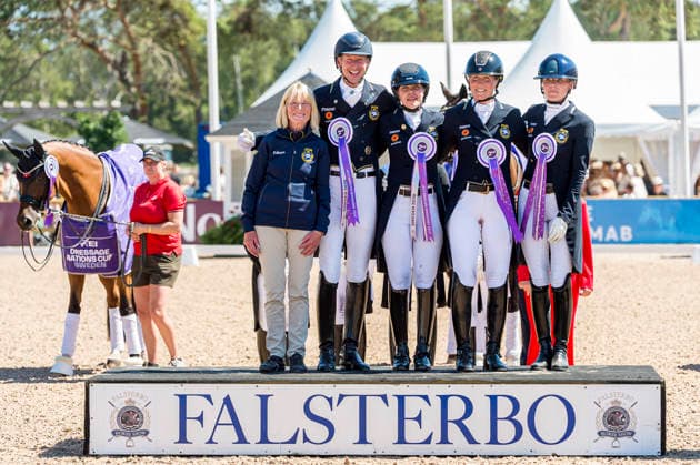 260711 Louise Nathhorst, Patrik Kittel, Therese Nilshagen, Anita Roslund and Beata Söderberg of Sweden with horse Talento 4 celebrates after FEI Dressage Nations Cup Grand Prix during the Falsterbo Horse Show on July 11, 2026 in Falsterbo. Photo: Christian Örnberg BILDBYRAN COP 166 CO0710 ridsport equestrian falsterbo horse show ridsportlaget bbeng FEI Dressage Nations Cup Grand Prix jubel *** July 11, 2026: Louise Nathhorst, Patrik Kittel, Therese Nilshagen, Anita Roslund, and Beata Söderberg of Sweden, riding Talento 4, celebrate after the FEI Dressage Nations Cup Grand Prix during the Falsterbo Horse Show on July 11, 2026 in Falsterbo. Photo by Christian Örnberg, BILDBYRAN COP 166 CO0710 equestrian sports Falsterbo Horse Show Ridsportlaget BBENG FEI Dressage Nations Cup Grand Prix celebration  Copyright: CHRISTIANxÖRNBERG BB260711CO120