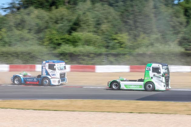 John Newell (GBR) MAN (18), NWT Motorsport und Bradley Smith (GBR) MAN (46), Smith Truckracing , Deutschland, Motorsport, Int. Shell ADAC Truck Grand Prix, Goodyear ETRC FIA European Truck Racing Championship, Race 1, 2026, 11.07.2026, Nürburg Nürburgring Deutschland *** John Newell GBR MAN 18, NWT Motorsport, and Bradley Smith GBR MAN 46, Smith Truckracing, Germany, Motorsports, Int Shell ADAC Truck Grand Prix, Goodyear ETRC FIA European Truck Racing Championship, Race 1, 2026, July 11, 2026, Nürburg, Nürburgring, Germany Copyright: xGrantxHubbsx