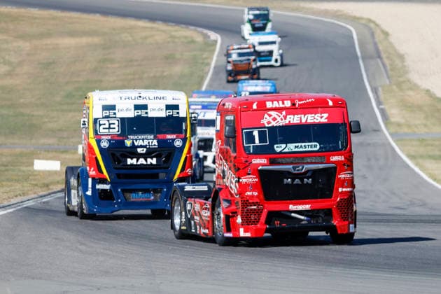 Antonio Albacete (ESP) MAN (23), T Bernau und Norbert Kiss (HUN) MAN (1), Revesz Racing , Deutschland, Motorsport, Int. Shell ADAC Truck Grand Prix, Goodyear ETRC FIA European Truck Racing Championship, Race 1, 2026, 11.07.2026, Nürburg Nürburgring Deutschland *** Antonio Albacete ESP MAN 23, T Sport Bernau, and Norbert Kiss HUN MAN 1, Revesz Racing, Germany, Motorsports, Int Shell ADAC Truck Grand Prix, Goodyear ETRC FIA European Truck Racing Championship, Race 1, 2026, July 11, 2026, Nürburg Nürburgring, Germany Copyright: xGrantxHubbsx