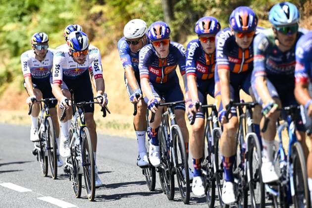 German Nico Denz of Red Bull-BORA-hansgrohe and Belgian Jonas Rickaert of Alpecin-Premier Tech pictured in action during the stage 8 of the 2026 Tour de France cycling race, a stage of 182km from Perigueux to Bergerac, on Saturday 11 July 2026. The 113th edition of the Tour de France starts on Saturday 4 July in Barcelona, Spain, and will finish in Paris, France on the 26th of July. TOMASxSISKxPOOL  x180933622x