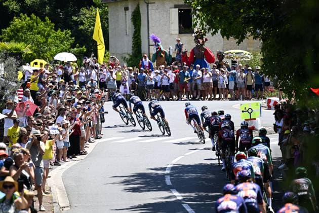 The pack of riders pictured in action during the stage 8 of the 2026 Tour de France cycling race, a stage of 182km from Perigueux to Bergerac, on Saturday 11 July 2026. The 113th edition of the Tour de France starts on Saturday 4 July in Barcelona, Spain, and will finish in Paris, France on the 26th of July. TOMASxSISKxPOOL  x180934393x