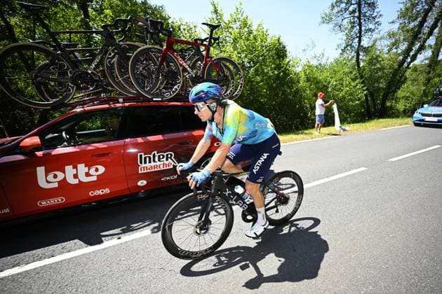 New Zealander Aaron Gate of XDS Astana Team pictured in action during the stage 8 of the 2026 Tour de France cycling race, a stage of 182km from Perigueux to Bergerac, on Saturday 11 July 2026. The 113th edition of the Tour de France starts on Saturday 4 July in Barcelona, Spain, and will finish in Paris, France on the 26th of July. TOMASxSISKxPOOL  x180934516x
