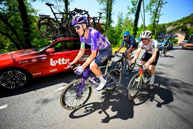 Tour de France 2026 Stage 8 BERGERAC, FRANCE - JULY 11 : Durbridge Luke (AUS) of Team Jayco AlUla in action, Engelhardt Felix (GER) of Team Jayco AlUla during stage 8 of the 113rd edition of Tour de France an UCI World Tour 2.UWT cycling road race stage for Men Elite of 182 km with start in Perigueux and finish in Bergerac on July 11, 2026 in Bergerac, France, 11 07 2026 ( Motordriver Kurt Vandenborre - Bergerac France  Copyright: xTomasxSiskx