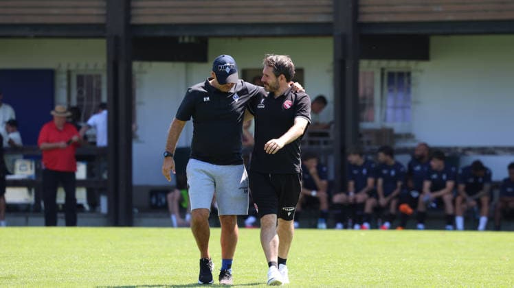 11.07.2026, xrekx, Fussball Testspiel, SV Waldhof Mannheim - FC Thun v.l. Rui Tomas Faustino Pinto da Mota, Trainer (SV Waldhof Mannheim) Gian-Luca Privitelli, Trainer (FC Thun) (DFL DFB REGULATIONS PROHIBIT ANY USE OF PHOTOGRAPHS as IMAGE SEQUENCES and or QUASI-VIDEO) Rust *** July 11, 2026, xrekx, Soccer Friendly Match, SV Waldhof Mannheim vs. FC Thun, referee: Rui Tomas Faustino Pinto da Mota; SV Waldhof Mannheim coach: Gian Luca Privitelli; FC Thun coach: DFL and DFB regulations prohibit any use of photographs as image sequences and or quasi-video content. Rust