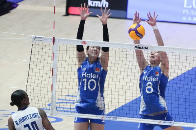 RECORD DATE NOT STATED Volleyball Nations League Hong Kong 2026 - Day 4 Yang Shuming (No,10), Chen Houyu (No.8) from team China during the match between Dominican Republic and China at Volleyball Nations League Hong Kong 2026 on July 11, 2026 in Hong Kong. (Photo by Ellan Mad Nexpher Images) Hong Kong