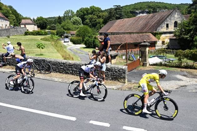 Slovenian Tadej Pogacar of UAE Team Emirates XRG pictured in action during the stage 8 of the 2026 Tour de France cycling race, a stage of 182km from Perigueux to Bergerac, on Saturday 11 July 2026. The 113th edition of the Tour de France starts on Saturday 4 July in Barcelona, Spain, and will finish in Paris, France on the 26th of July. TOMASxSISKxPOOL  x180937006x