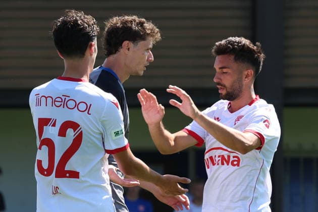 11.07.2026, xrekx, Fussball Testspiel, SV Waldhof Mannheim - FC Thun v.l. Adam Ilic (FC Thun) erzielt das Tor, Treffer, scores the goal zum 1:1 (DFL DFB REGULATIONS PROHIBIT ANY USE OF PHOTOGRAPHS as IMAGE SEQUENCES and or QUASI-VIDEO) Rust *** July 11, 2026, xrekx, Soccer friendly match, SV Waldhof Mannheim vs. FC Thun; Adam Ilic of FC Thun scores the goal, tying the score at 1–1. DFL and DFB regulations prohibit any use of photographs as image sequences and or quasi-video. Rust