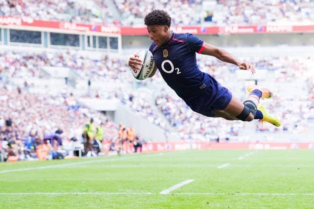Noah Caluori of England scores a try Fiji v England, Rugby Union, Nations Championship 2026, Hill Dickinson Stadium, Liverpool, UK - 11 Jul 2026Liverpool Hill Dickinson Stadium United Kingdom  Copyright: xWiredxPhotos Shutterstockx 16987074bv