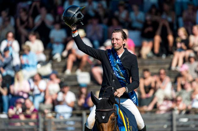 260711 Martin Fuchs of Switzerland with horse Love de Viecompetes celebrates after Falsterbo Derby during the Falsterbo Horse Show on July 11, 2026 in Falsterbo. Photo: Christian Örnberg BILDBYRAN COP 166 CO0710 ridsport equestrian falsterbo horse show ridsportlaget bbeng Falsterbo Derby jubel *** July 11, 2026: Martin Fuchs of Switzerland, riding Love de Viecompetes, celebrates after the Falsterbo Derby during the Falsterbo Horse Show on July 11, 2026 in Falsterbo. Photo by Christian Örnberg, BILDBYRAN COP 166 CO0710 equestrian sports Falsterbo Horse Show Ridsportlaget BBENG Falsterbo Derby celebration  Copyright: CHRISTIANxÖRNBERG BB260711CO145