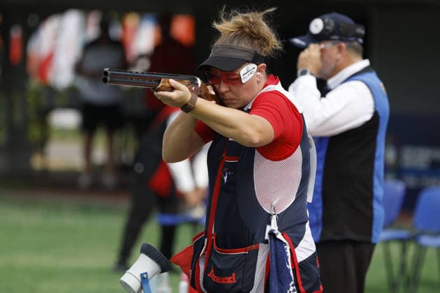 IPA86600536 - Kathrin Murche of Germany competes on day five of the ISSF World Cup Shotgun event at the Concaverde Shooting Range on July 11, 2026, in Lonato del Garda, Italy.  Copyright: xRichardxMorgano IPAxSportx xx 86600536