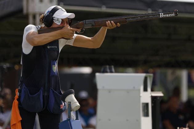 IPA86600544 - Erica Sessa of Italy competes on day five of the ISSF World Cup Shotgun event at the Concaverde Shooting Range on July 11, 2026, in Lonato del Garda, Italy.  Copyright: xRichardxMorgano IPAxSportx xx 86600544