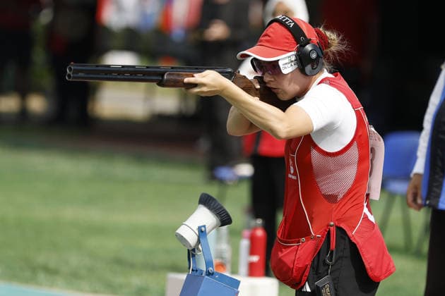 IPA86600527 - Kaya Rumeysa Pelin of Turkey competes on day five of the ISSF World Cup Shotgun event at the Concaverde Shooting Range on July 11, 2026, in Lonato del Garda, Italy.  Copyright: xRichardxMorgano IPAxSportx xx 86600527