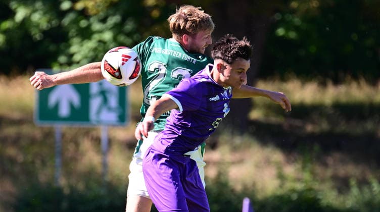 11.07.2026 - Fussball - Saison 2026 2027 - Testspiel Freundschaftsspiel - FC Eintracht Bamberg - SpVgg Greuther Fürth ( Kleeblatt ) - - Sportfoto Zink - xwoxzix - regulations prohibit any use of photographs as image sequences and or quasi-video - only for editorial use - Jannik Dehm ( 23, SpVgg Greuther Fürth ) Mustafa Zekiroski (3, FC Eintracht Bamberg ) *** July 11, 2026 Soccer Season 2026–2027 Exhibition Match Friendly Match FC Eintracht Bamberg vs. SpVgg Greuther Fürth Kleeblatt Sports Photo by Zink xwoxzix; regulations prohibit any use of photographs as image sequences and or quasi-video; for editorial use only. Jannik Dehm 23, SpVgg Greuther Fürth Mustafa Zekiroski 3, FC Eintracht Bamberg