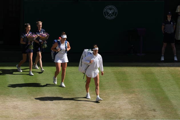 RECORD DATE NOT STATED 11th July 2026; All England Lawn Tennis and Croquet Club, London, England; Wimbledon Tennis Tournament, Day Thirteen; Karolina Muchova (CZE) and Linda Noskova (CZE) both walk onto Centre Court JohnxPatrickxFletcher
