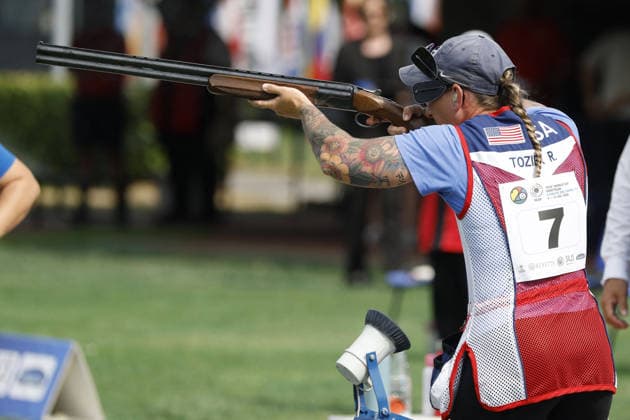 OTHER - Shooting - ISSF World Cup Shotgun Photo by IPA ABACAPRESS.COM86600532 - Rachel Tozier of the United States takes a shot during the fifth day of the ISSF World Cup Shotgun competition at the Concaverde Shooting Range on July 11, 2026, in Lonato del Garda, Italy. Lonato del Garda Italy  Copyright: xIPAxSport ABACAx