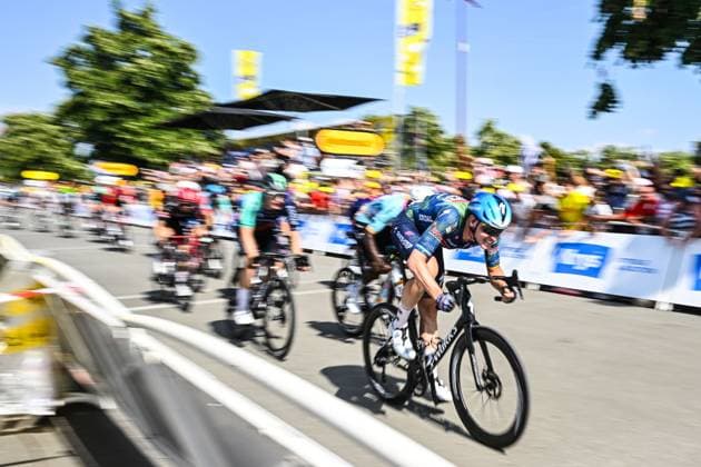 Belgian Tim Merlier of Soudal Quick-Step crosses the finish line to win the stage 8 of the 2026 Tour de France cycling race, a stage of 182km from Perigueux to Bergerac, on Saturday 11 July 2026. The 113th edition of the Tour de France starts on Saturday 4 July in Barcelona, Spain, and will finish in Paris, France on the 26th of July. DAVIDxPINTENS  x180946134x